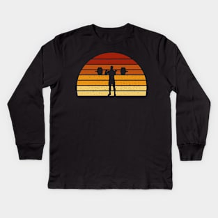 Vintage Sunset Weightlifting Gift For Weightlifters Kids Long Sleeve T-Shirt